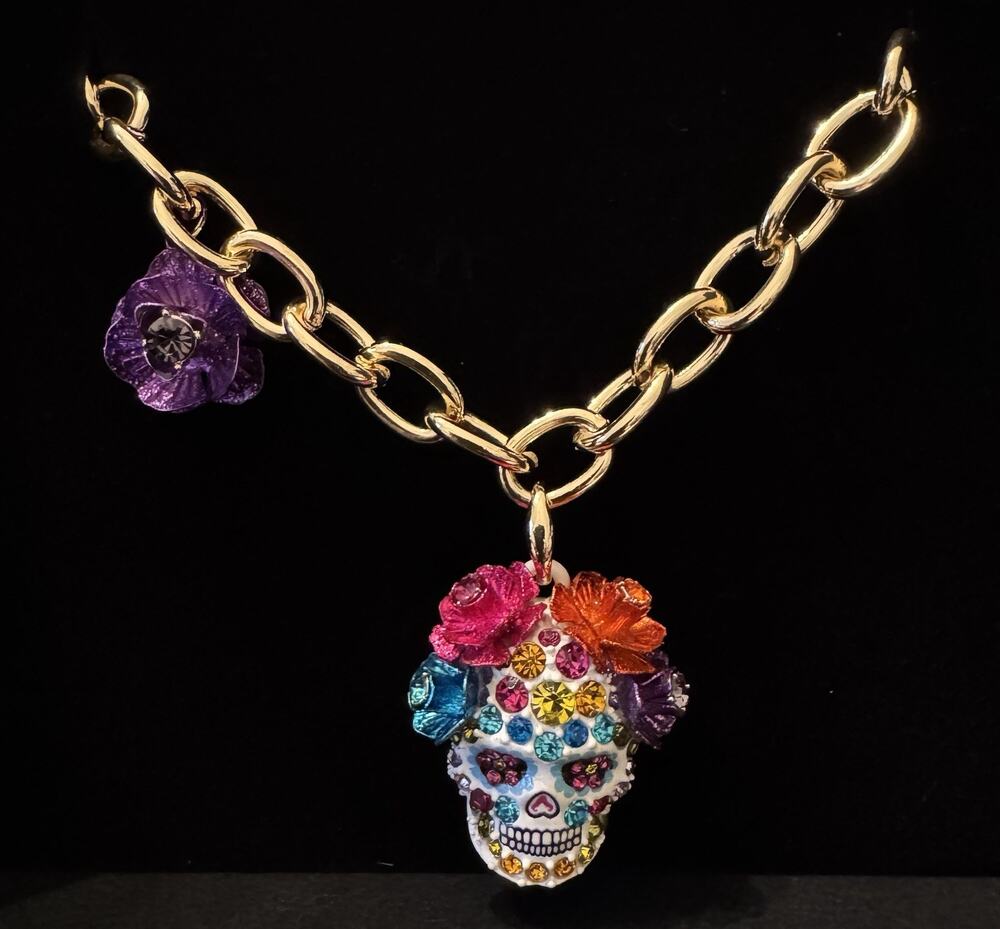 Betsey Johnson Sugar Skull Crystal Chunky Chain Necklace Halloween NWT